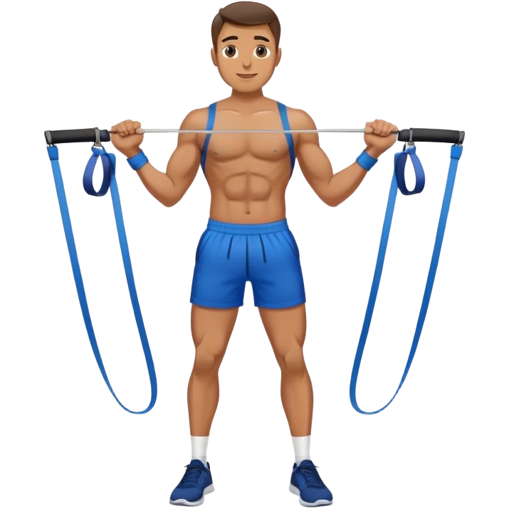 fit man with blue shorts resistance bands exercises emoji