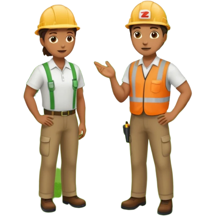 Landscaping company worker talking to another person, full body emoji