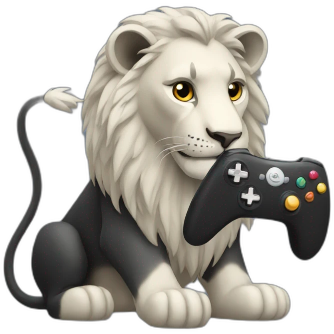 Black lion holding a controller playing a video game emoji