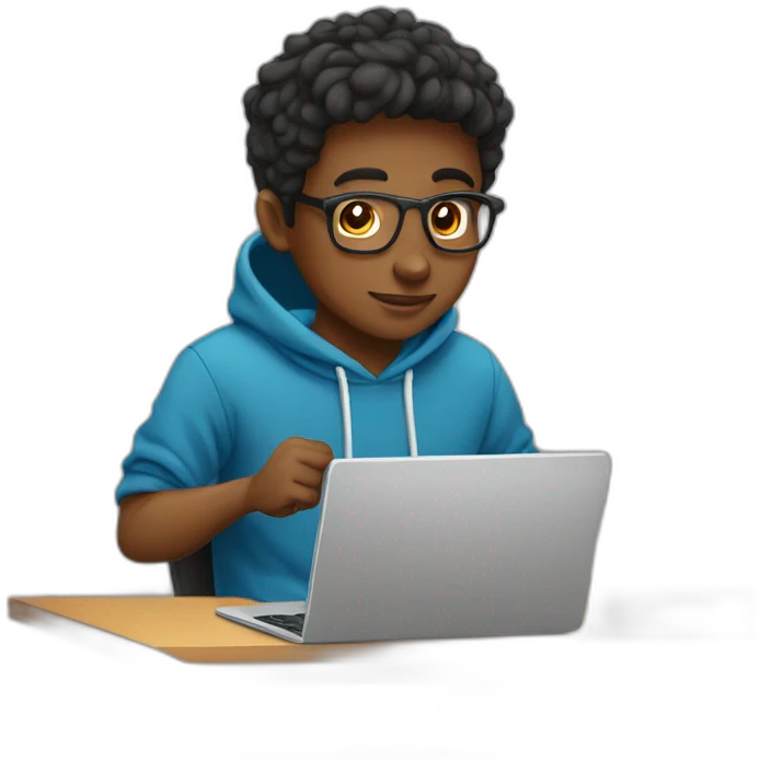 Boy hoodie Laptop typing Desk Illustrations emoji