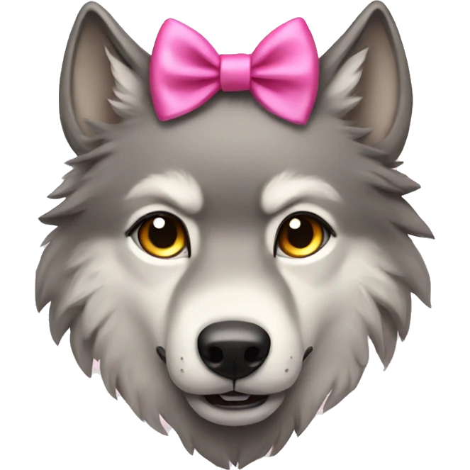 A wolf with a pink bow on its head emoji