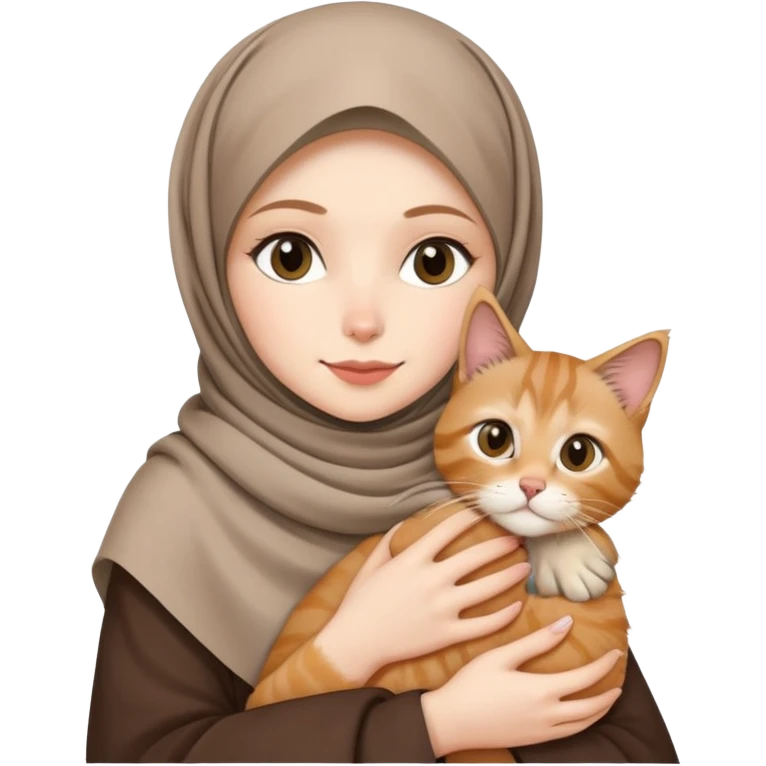 White girl wearing hijab holding nude mainecoon cat emoji