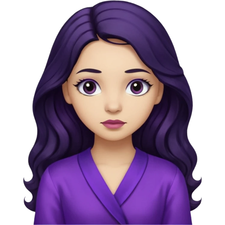  موهاش بلند و موج دار مشکی باشه و اینکه مژه هاش یکم بلند باشه دخترکی با تیپ بنفش و حالت متفکر emoji