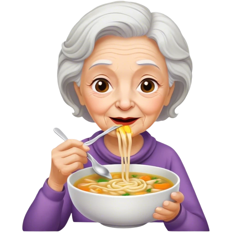 Old lady drinking chicken noodle soup emoji