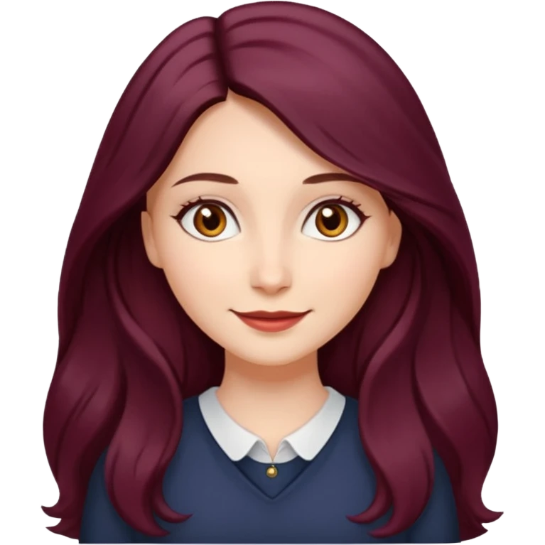 young white woman 
brown almond eyes
Long waist-long hair, center parted
slightly wavy
dark burgundy hair emoji