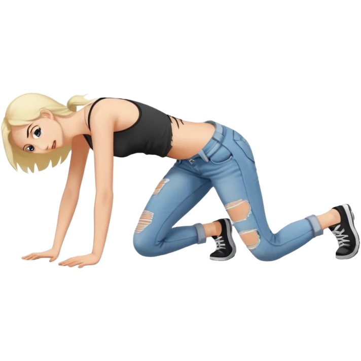 a young thin woman on all fours, crawling with her legs spread. emoji