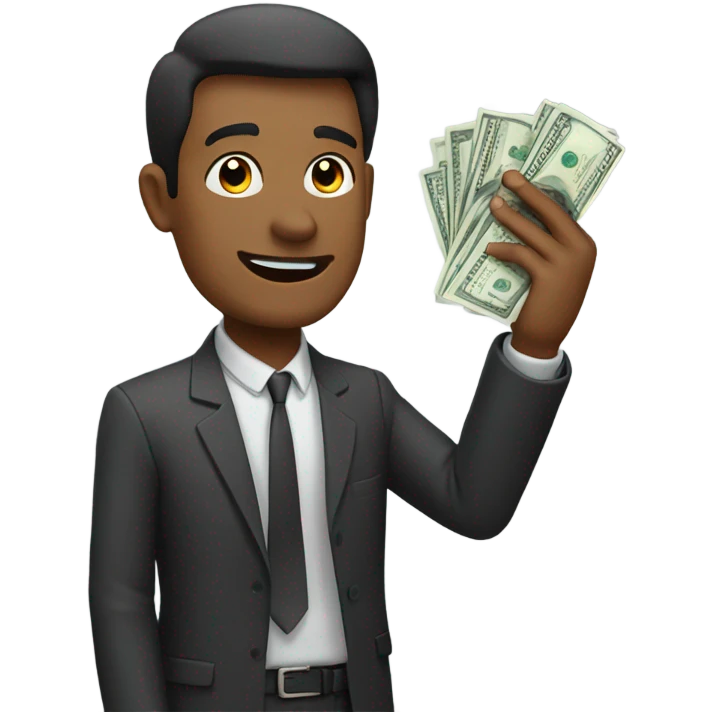 Man sticking out his hand with money emoji