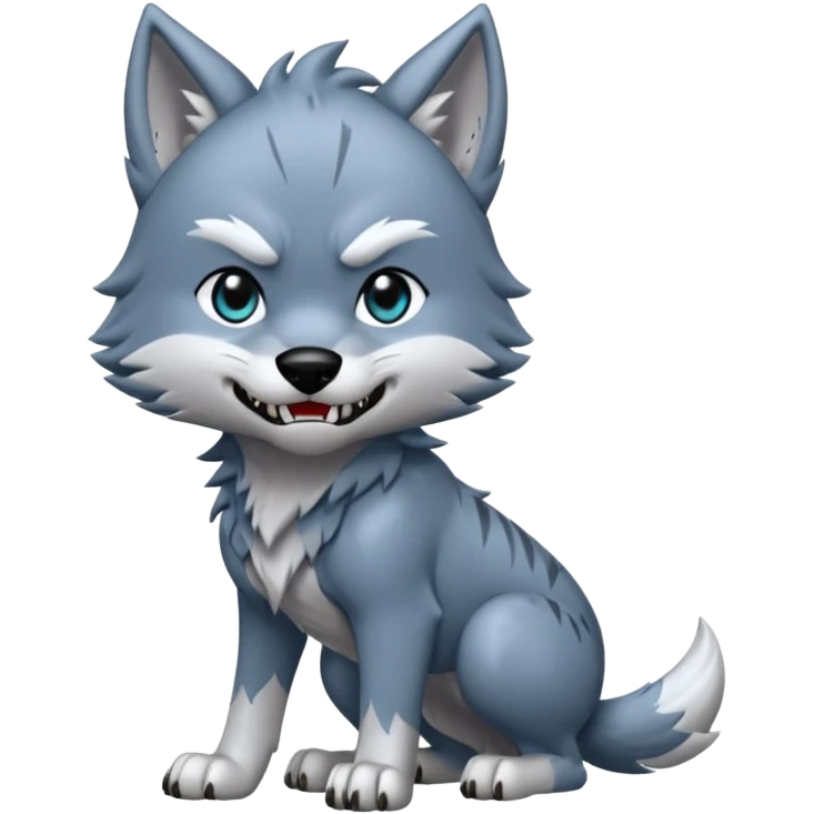 Toony Chibi bluish-silvery Cool Edgy Scarred Badass Ginga Nagareboshi Gin/Silver Fang the wolf (full body) (feral) (4 legs) (canine) with 3 slash marking scars on his forehead  emoji