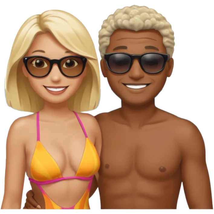 Black man salt n pepper hair smiling with blonde in love on beach emoji