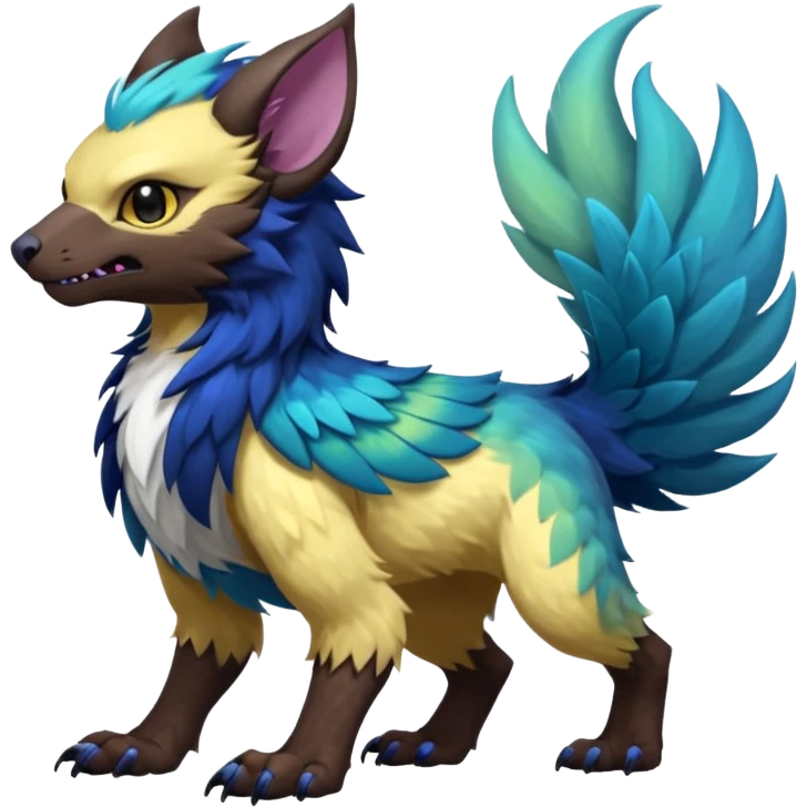 Sharp realistic Colorful translucent glowing Trico-Gryphon-Griffin-Griffsnuff-Sergal-Furret-Ferret-Wolverine-Vernid-furry-fursona-fusion-Fakemon-animal-hybrid-creature, full body emoji