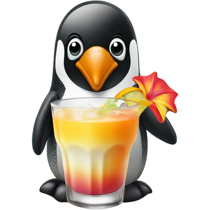 A penguin in a Hawaiian shirt, sipping a cocktail on the beach  emoji