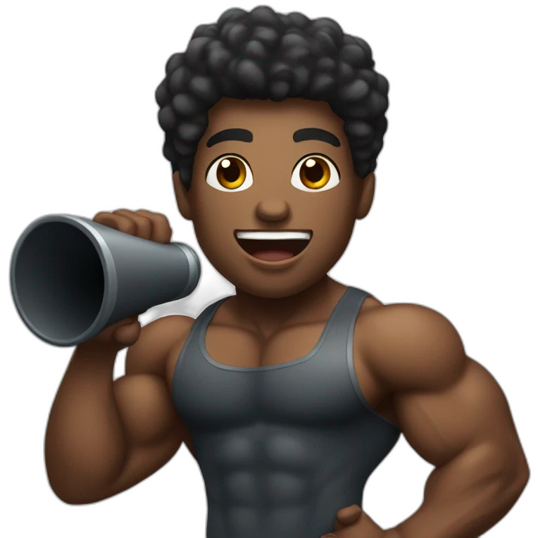 black bodybuilder with megaphone speaking emoji