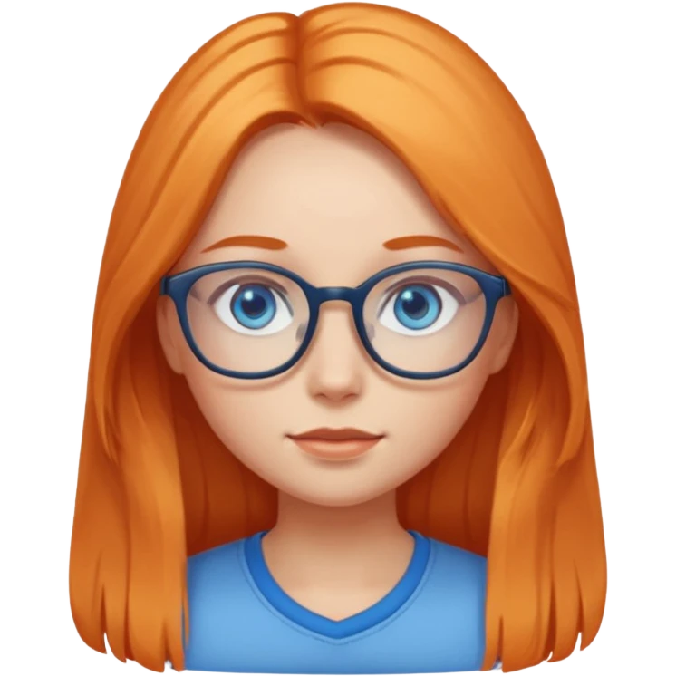 a girl with blue eyes, glasses and light orange long hair emoji