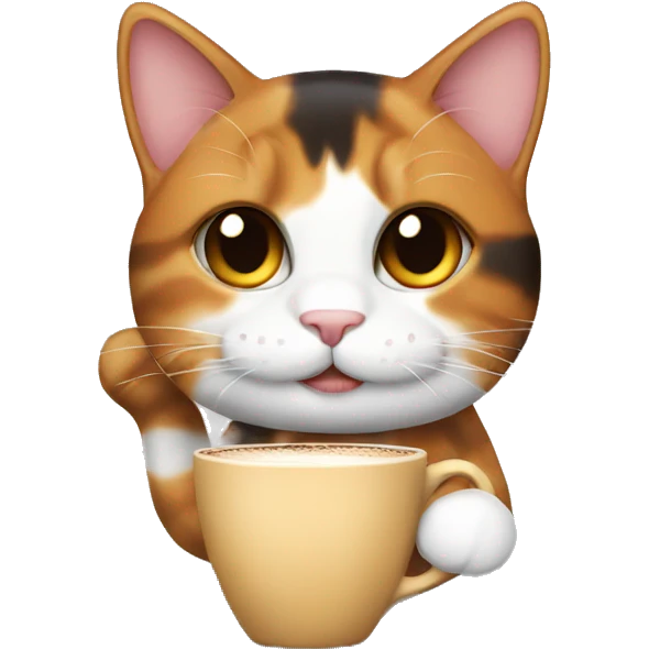 calico cat with coffee emoji