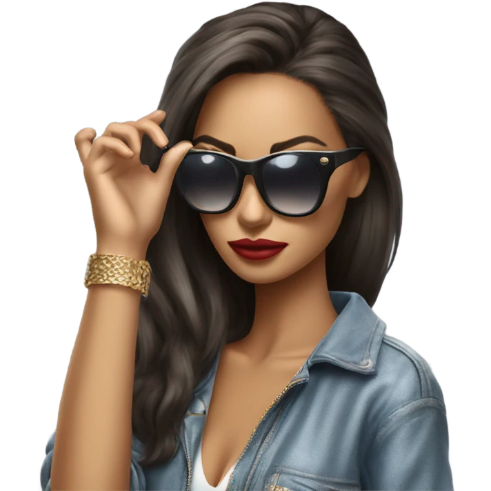 Hyper Realistic beautiful high fashion model putting on sunglasses  emoji