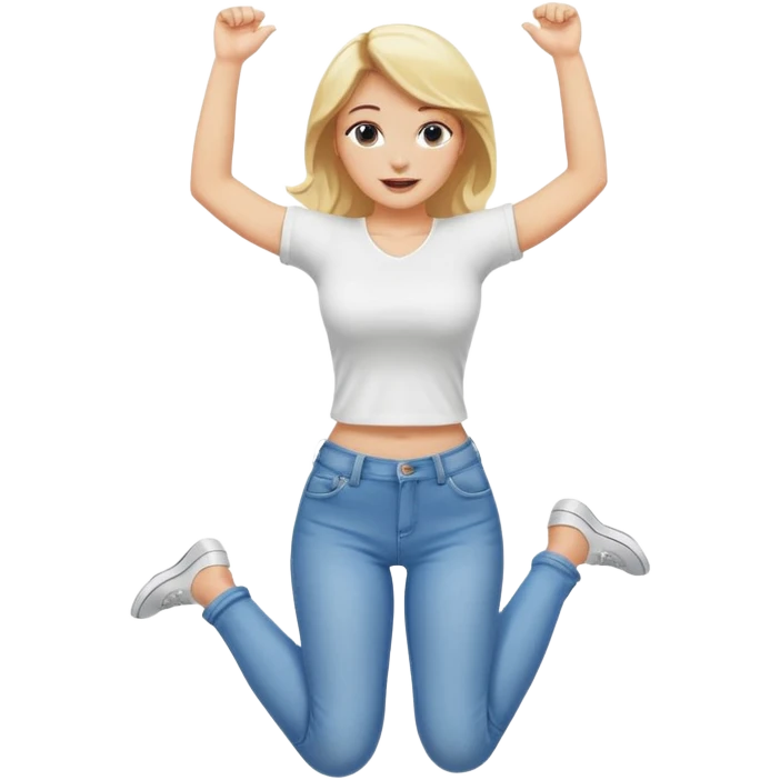 busty blonde woman full body jumping with arms up, SFW emoji