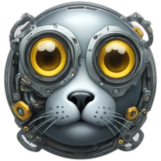 cyborg seal with mechanical eye and cyber implants emoji
