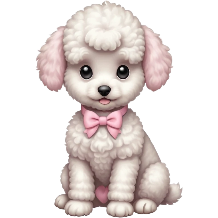 white poodle puppy full body sitting with pastel pink bow collar  emoji