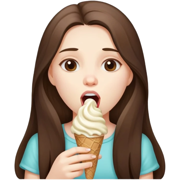 beautiful pale brunette girl with long hair eating an ice cream mouth closed emoji