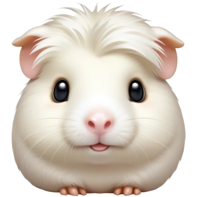 Cinematic Cute White Guinea Pig Portrait Emoji, Head tilted playfully and inquisitively, showcasing a silky, immaculate white fur with a natural glow, round, sparkling dark eyes filled with curiosity, Simplified yet irresistibly adorable features, highly detailed, glowing with a warm, friendly light, high shine, affectionate and lively, stylized with a touch of whimsy, bright and endearing, soft glowing outline, capturing the essence of a mischievous yet loving guinea pig, so playful it feels like it could nuzzle out of the screen and into your arms! emoji