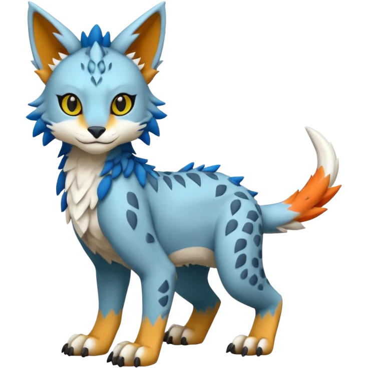 Colorful warm-colored randomly-colored brightly-colored tropical kawaii edgy cute Lynx-Trico-Sergal-Vernid-Fakémon-Pokémon-creature (full body) emoji