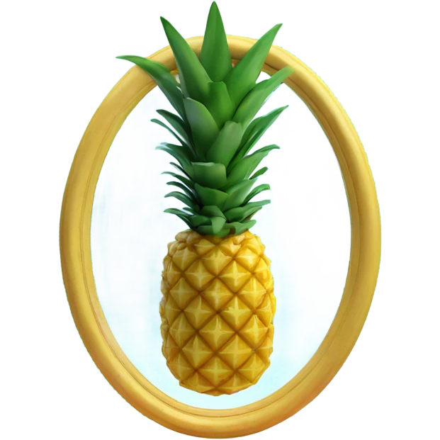 3D 🍍 pineapple looks at its reflection in the mirror emoji