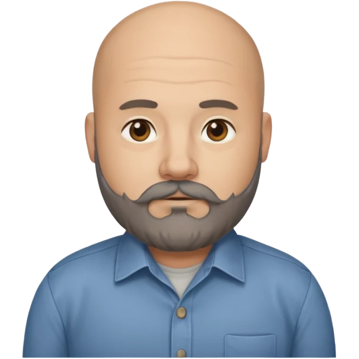Mid-30s Bald chubby professional man with long bushy black and grey beard, wearing a button down shirt emoji