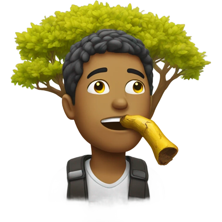 Guy with yellow tree trunk in mouth emoji