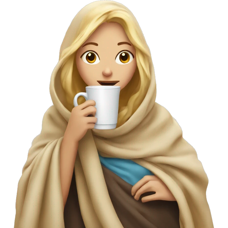 Blonde girl wrapped in blanket drinking coffee emoji