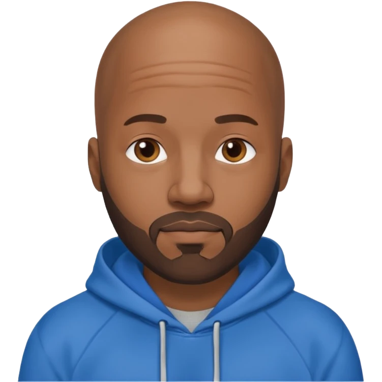 Bald black guy 40 years old with blue hoodie and and beard emoji emoji