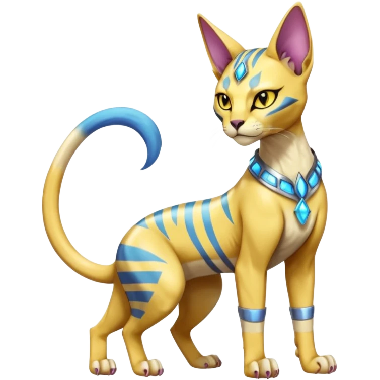 Modern furry anthro anthropomorphic futuristic shiny colorful Bastet-Sphynx-Lombax-Zeraora-Renamon-fusion (full body) emoji