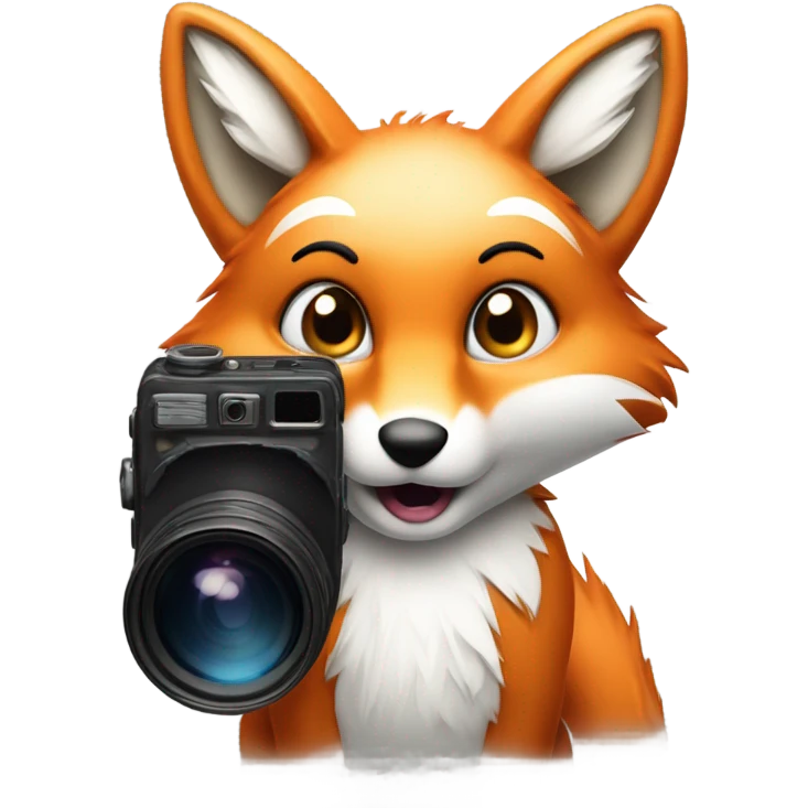 photorealistic detailled kawaii fox taking photo emoji