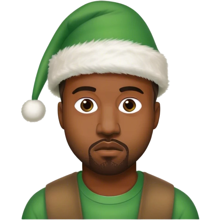 kanye west with a green christmas hat emoji