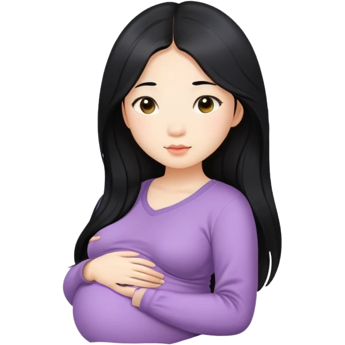 Beautiful Asian girl with long black hair pregnant emoji