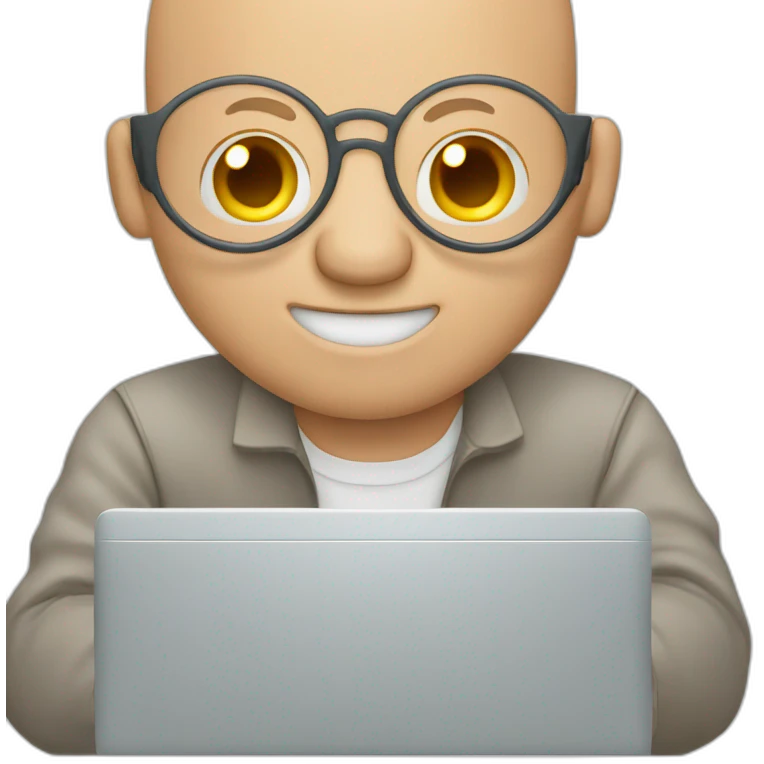 bald man with no glasses typing on computer - having fun! emoji
