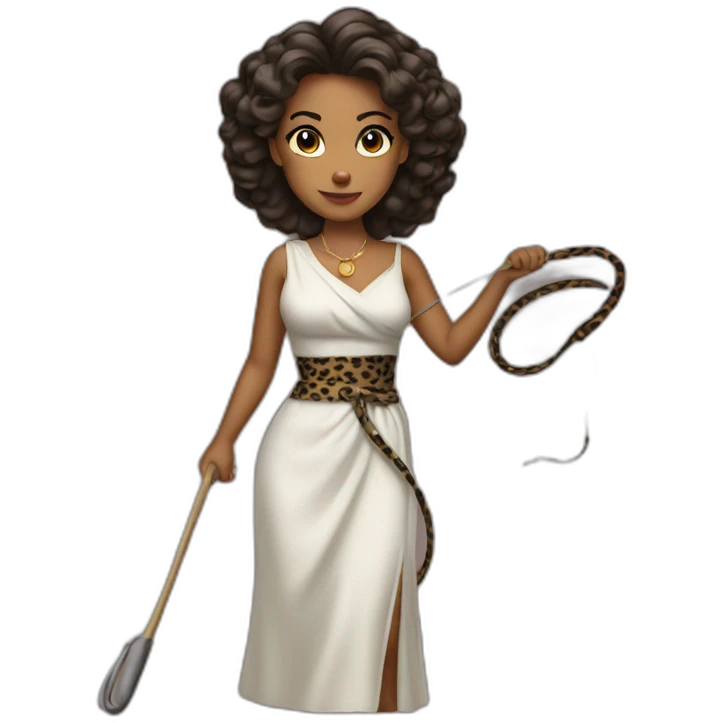 Woman in loepard dress with a whip emoji