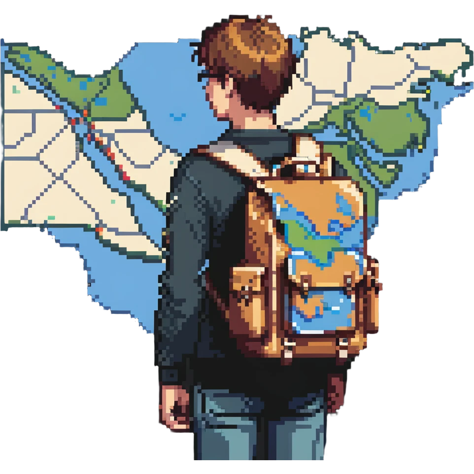 confused traveler with backpack looking at map emoji