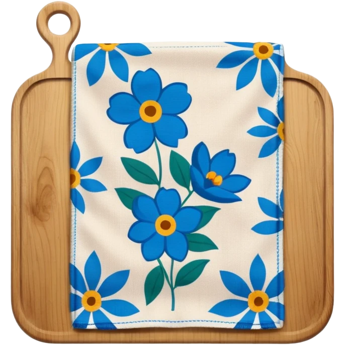 Blue floral kitchen towel with cutting board  emoji