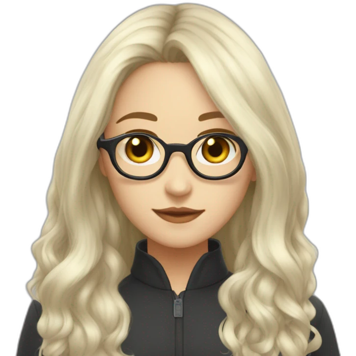Medium long hair, black hair, glasses，Maiden, lovely. emoji