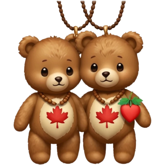 2 fluffy Teddy bears in love. One has an acorn necklace and a maple leaf necklace  emoji