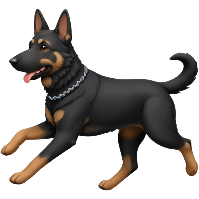 mostly black german shepherd running with toy emoji
