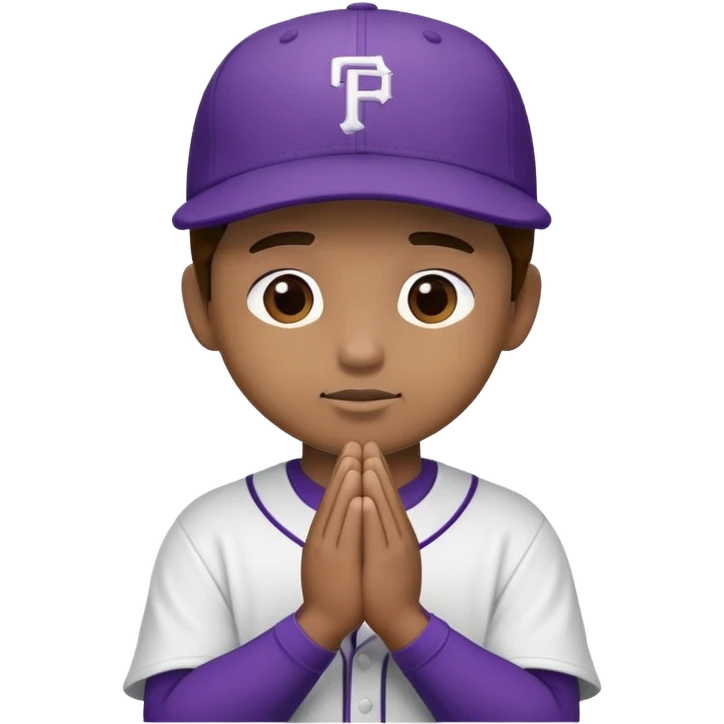 A baseball player wearing purple hat praying emoji