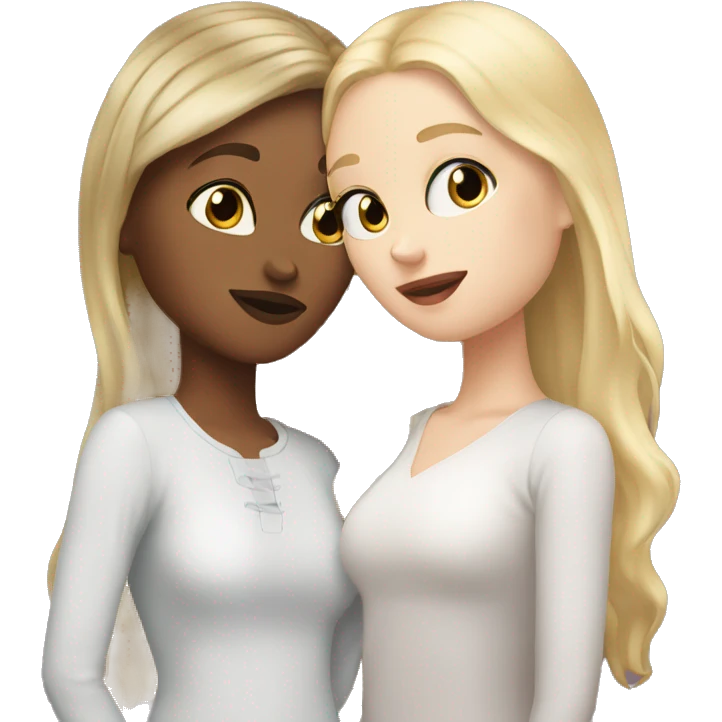 white girl with blonde hair kissing white brunette girl emoji