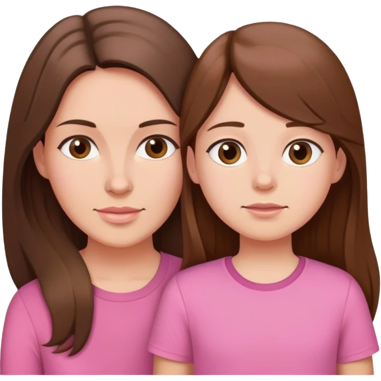 Mother with brown long hair and daughter with brown hair in pink shirts emoji