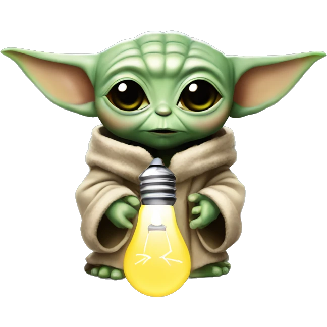 Baby Yoda with a light bulb in his hands emoji