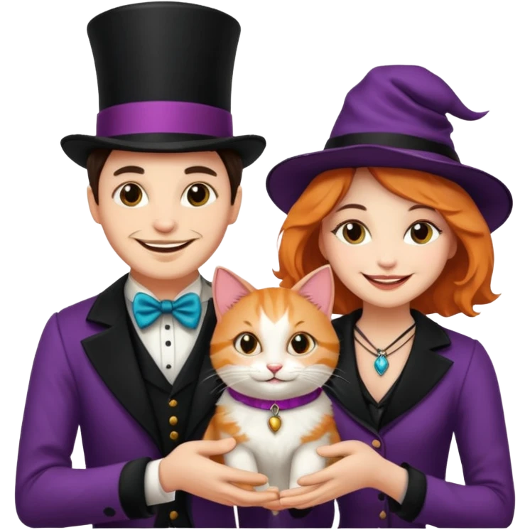 magician couple and their pet cat emoji
