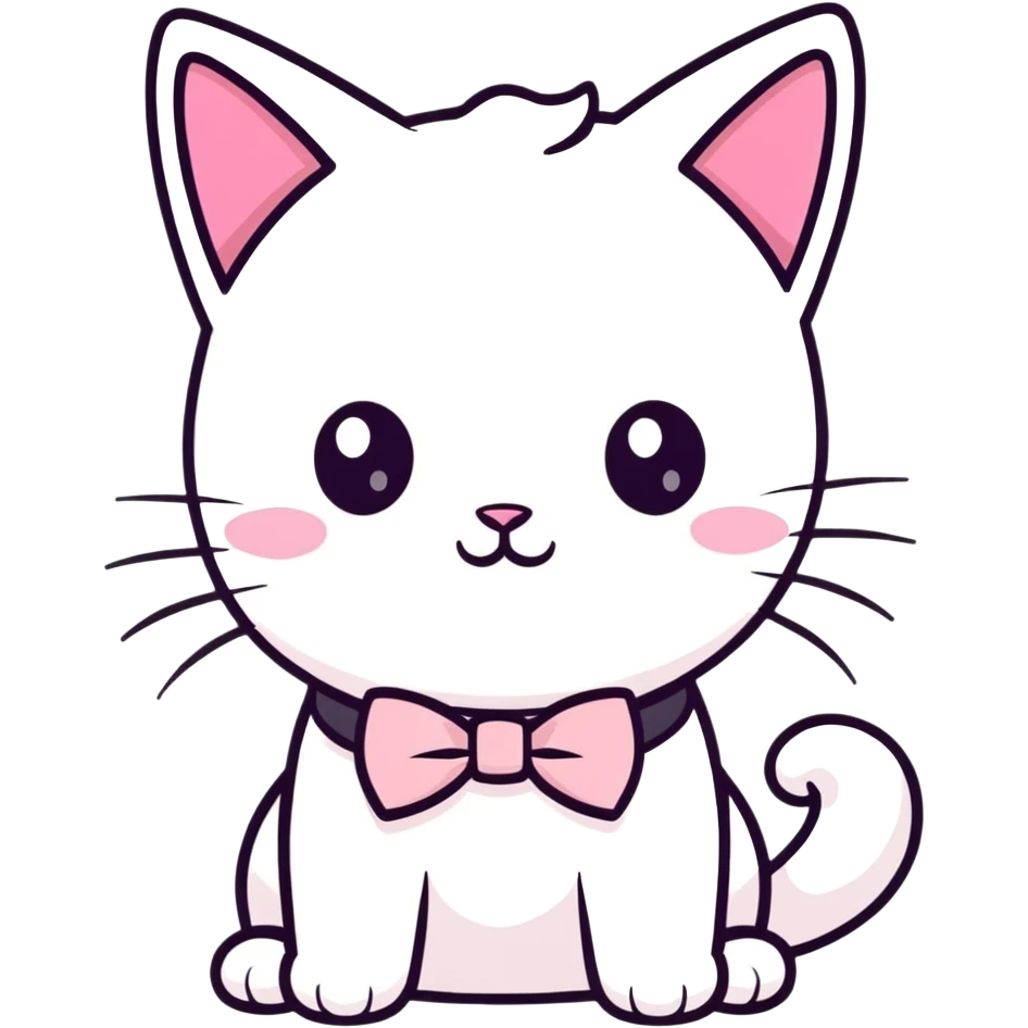 White cat with pink bow tie on the head emoji