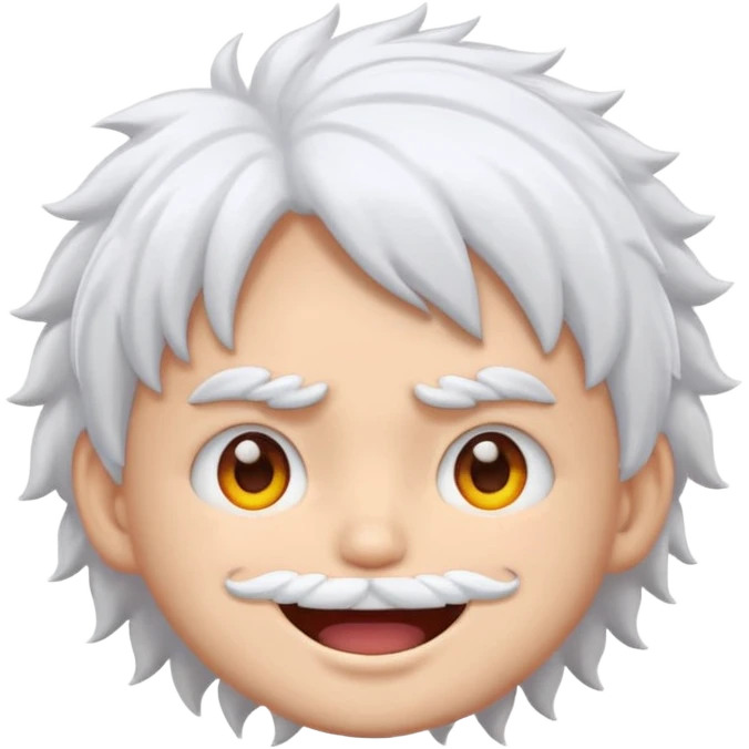 emoji inspired by Luffy Gear 5, fluffy white hair, playful grin, glowing eyes, round face, clean vector art, bold lines, bright colors, transparent background, 1:1 emoji