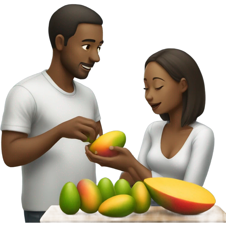 man feeding mango to woman emoji
