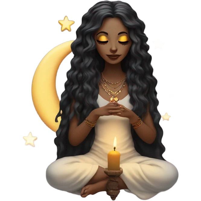 Hippie spiritual moon witch candles incense with dark hair emoji